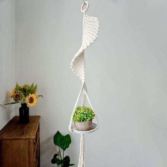 Hängender Übertopf mit Quasten, handgewebte Baumwoll-Blumentöpfe, Gobelin-Netzbeutel, Heimdekoration