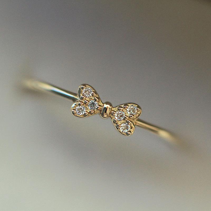 

S925 Sterling Silver Women s Bow Ring - Stylish, Fresh Design US Size 10 золотой