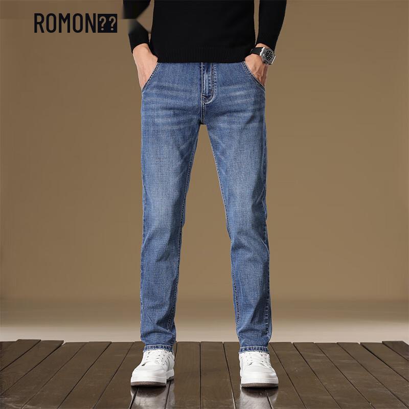 ROMON Men's Straight Slim Fit Stretch Business Casual Jeans