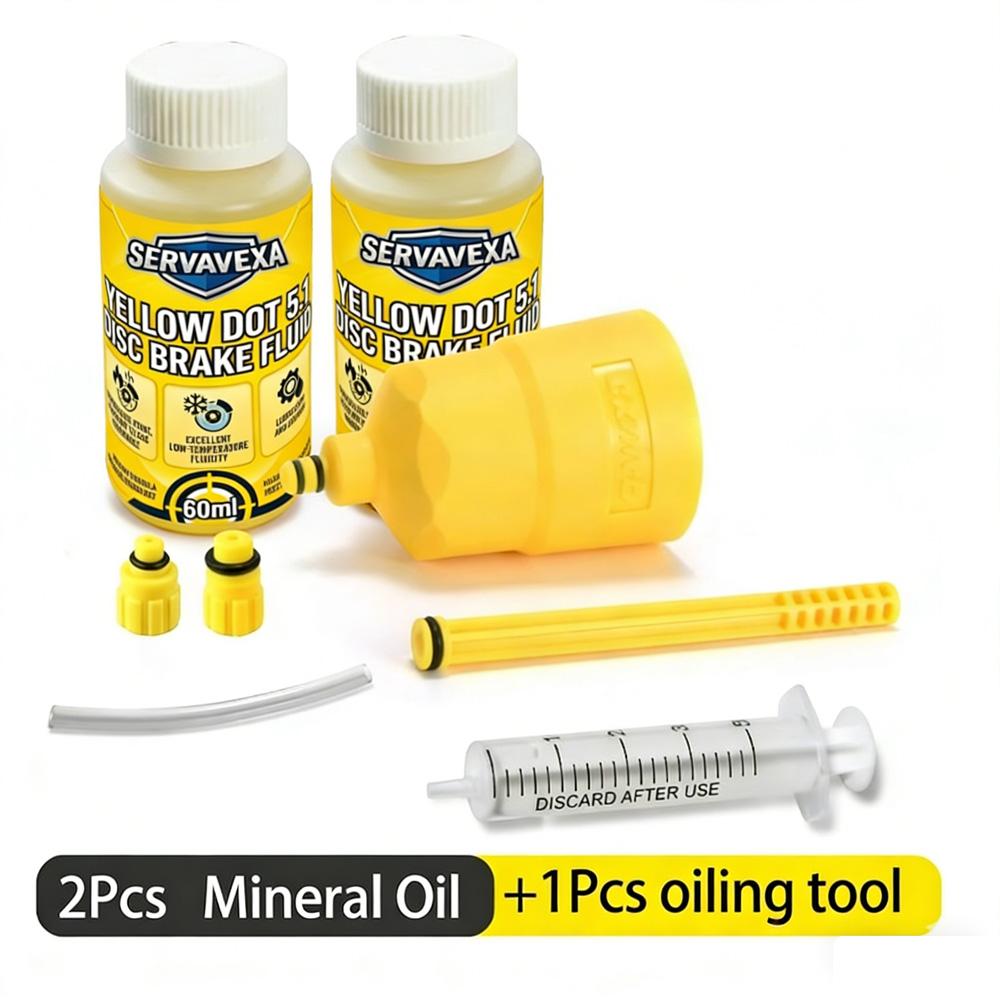 Hydraulic Bike Brake Bleed Kit + 60ml DOT 5.1 & Mineral Brake Oil Fluid, Disc Brake Maintenance Syringe Funnel Tool Set