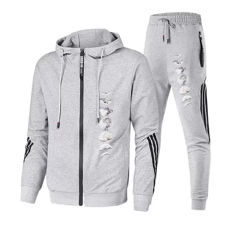 Pieces Set Women's Zipper Sports Suit Zipper Suits Seven Moons Print Jacket and Sweatpants