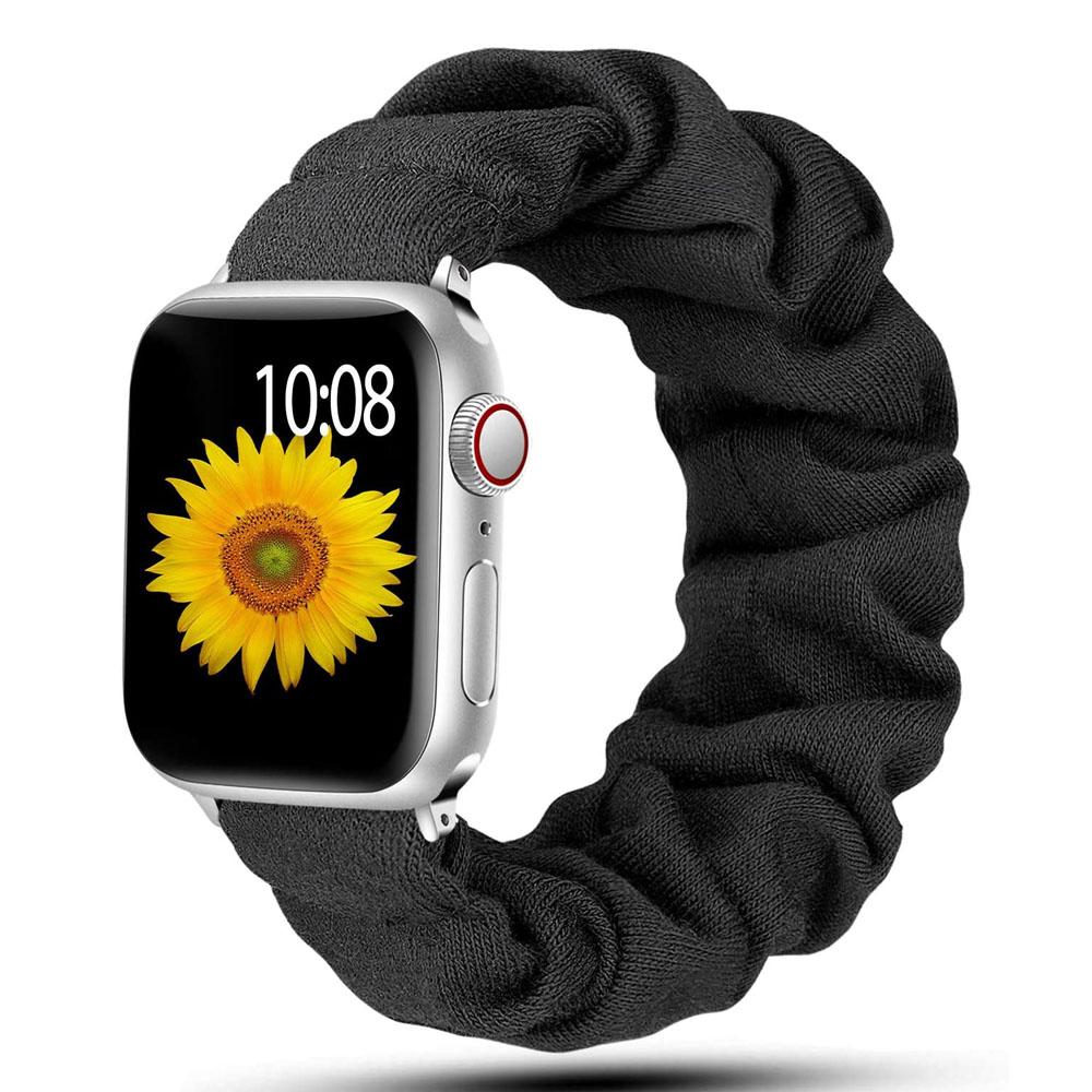 

Ремешок-скранчл для Apple watch band 44мм 40мм 41мм 45мм 38 42мм 49мм Эластичный нейлоновый браслет iWatch series 3 6 se 7 8 9 ultra 2 38mm 40mm 41mm&S (119mm-160mm) чёрный