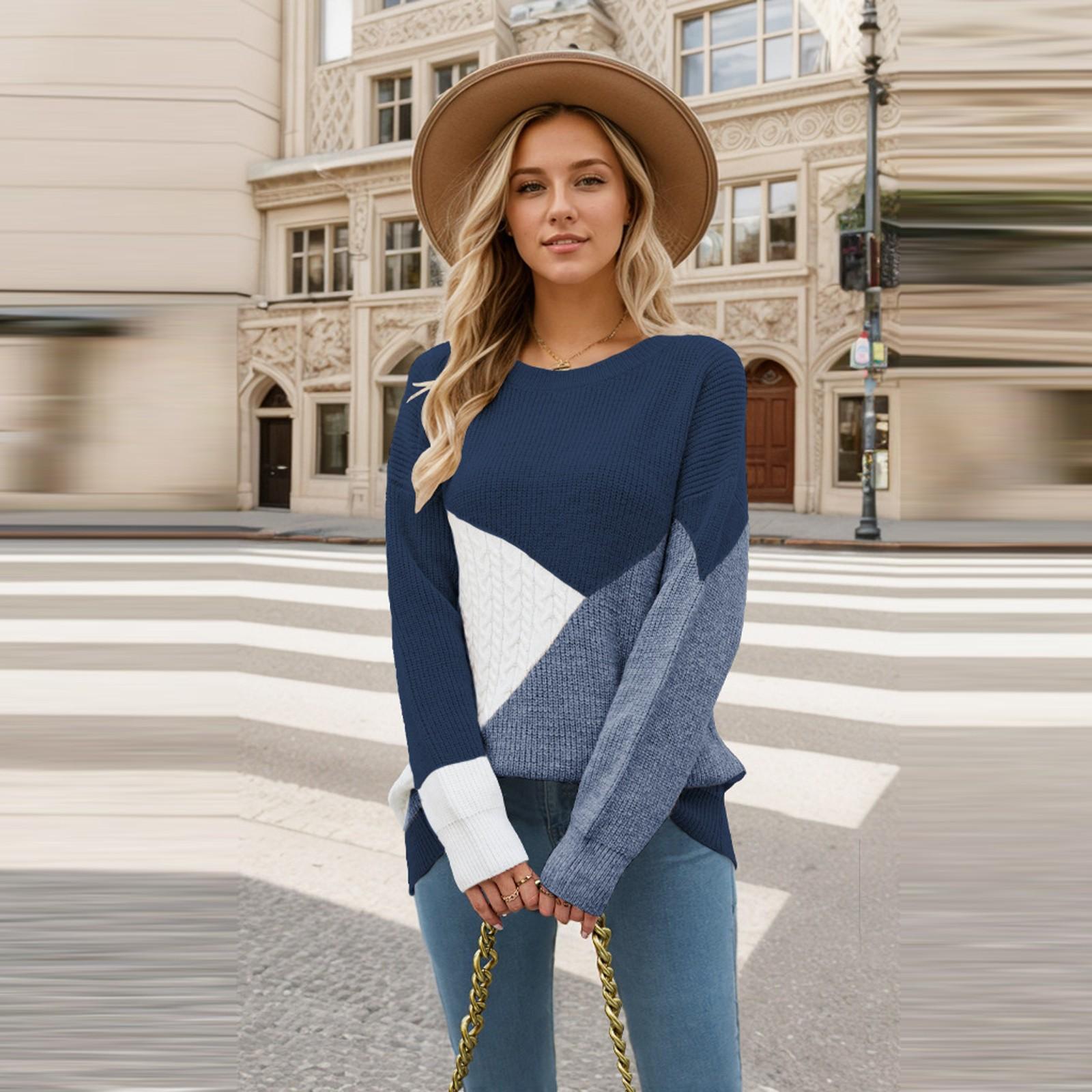 

Женский модный повседневный свитер в тон цветам, свободный свитер большого размера M синий