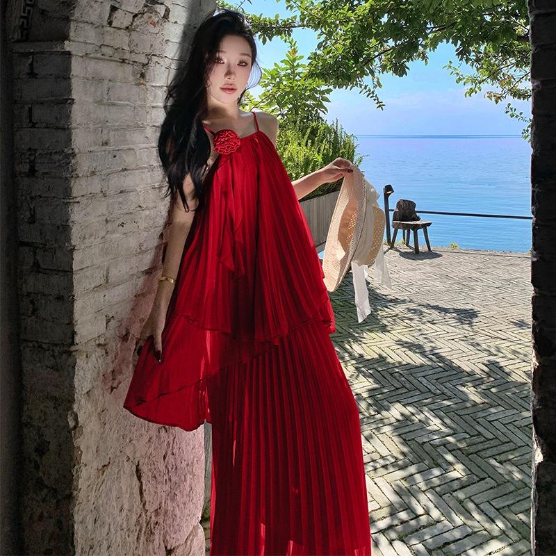 Set Vestito Vacanza Mare Francese Super Fatata Top con Spalline Gonna Pieghettata Vestito Due Pezzi