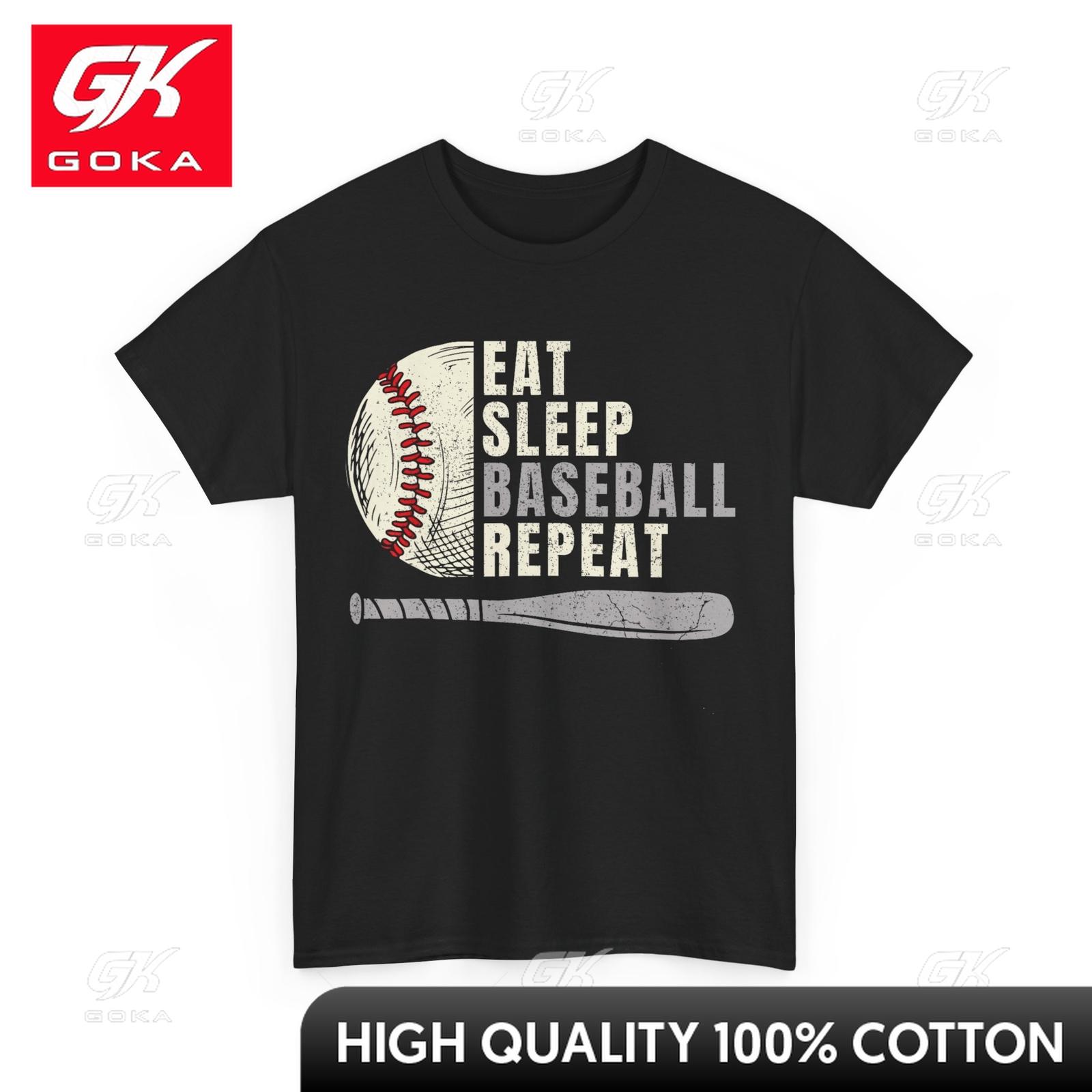 Eat Sleep Baseball Repeat Baseball Tshirt Daily Wear Casual Collar Witty Relaxed Fit Pure Cotton Graphic Tee S