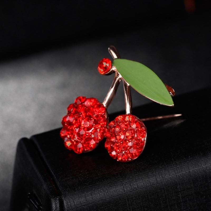 Versatile  Cherry Brooch Accessory Eye Catching Green Zircon Cherry Jewelry Pin Charm for Casual and Formal Attire