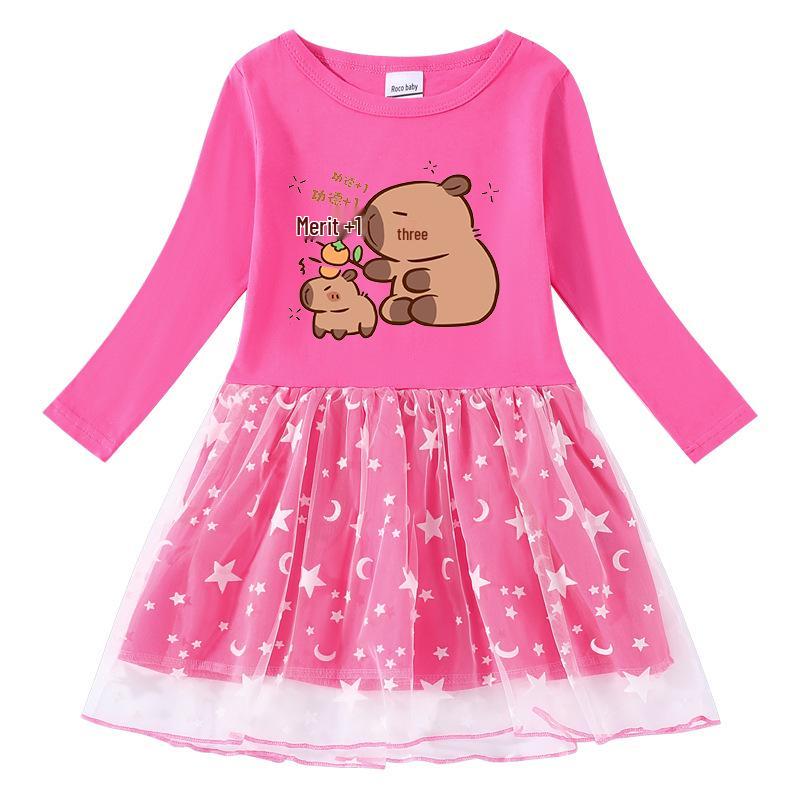 Kids' Korean Style Rainbow Sequin Princess Dress with Mesh Pleats - Short Sleeve for Summer, Long Sleeve for Spring/Autumn