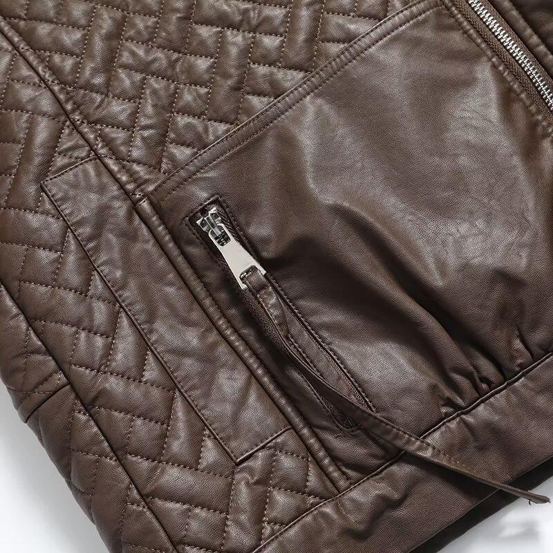 2024 Autumn Women's European & American Style Hooded Faux Leather Long Sleeve Loose Jacket