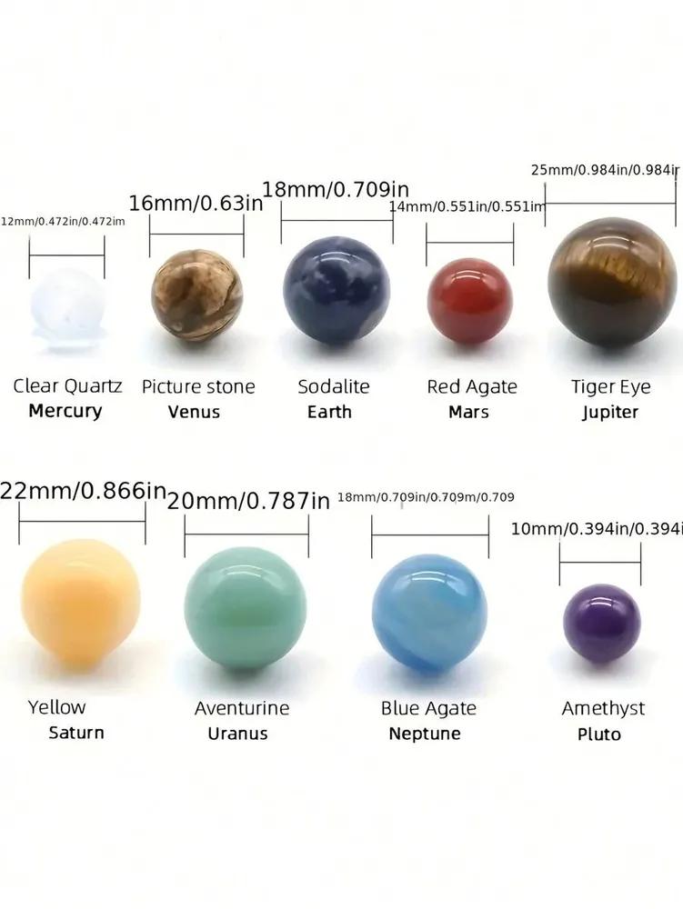 set of 9 planets of the solar system. Natural decorative crystals are the perfect gift for exploring space, decorating the table