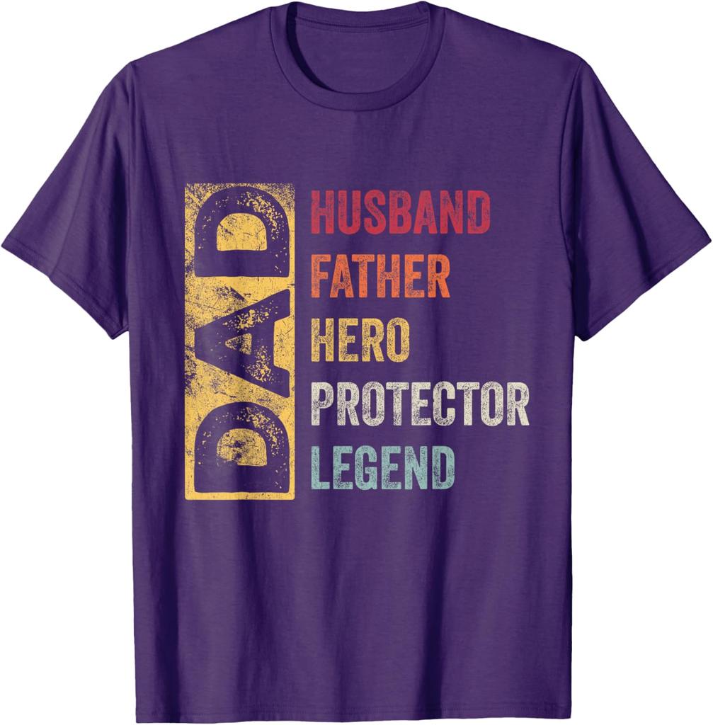 Dad Husband Father Hero Protector Legend Retro Graphic TShirt Men Vintage Tee