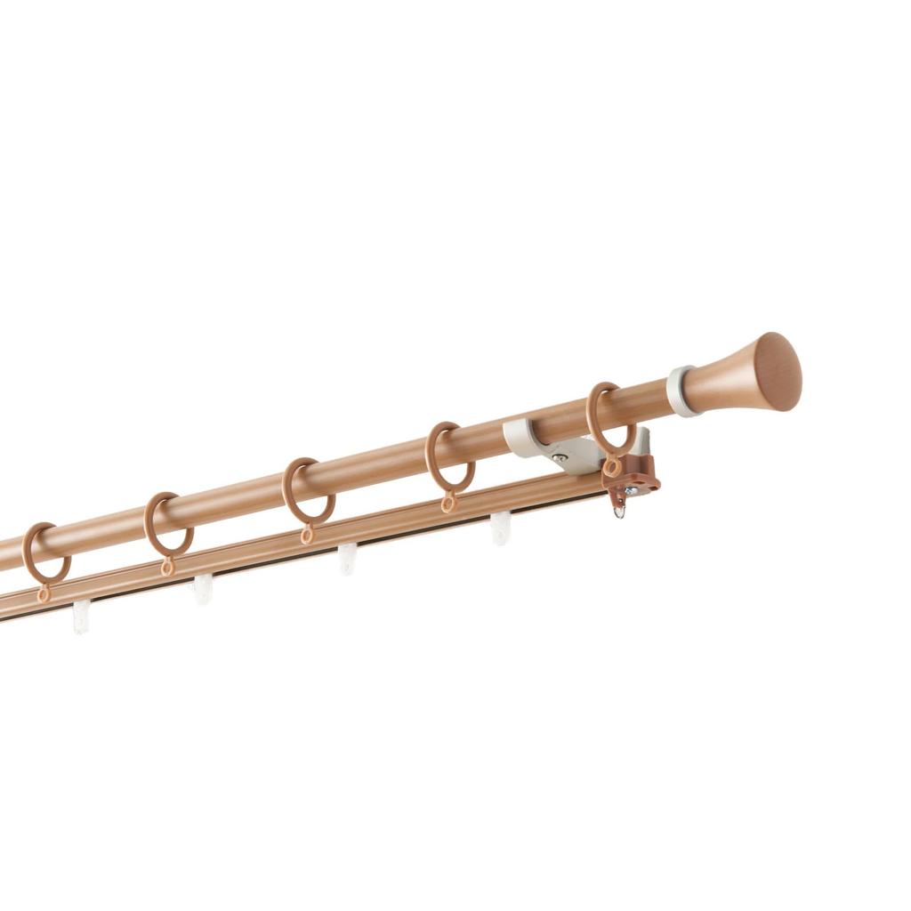Toso Curtain Rail, 1.2m-2.0m, Medium, Wood Grain, Double, Telescopic, Pole, Ring Runner, 30009553