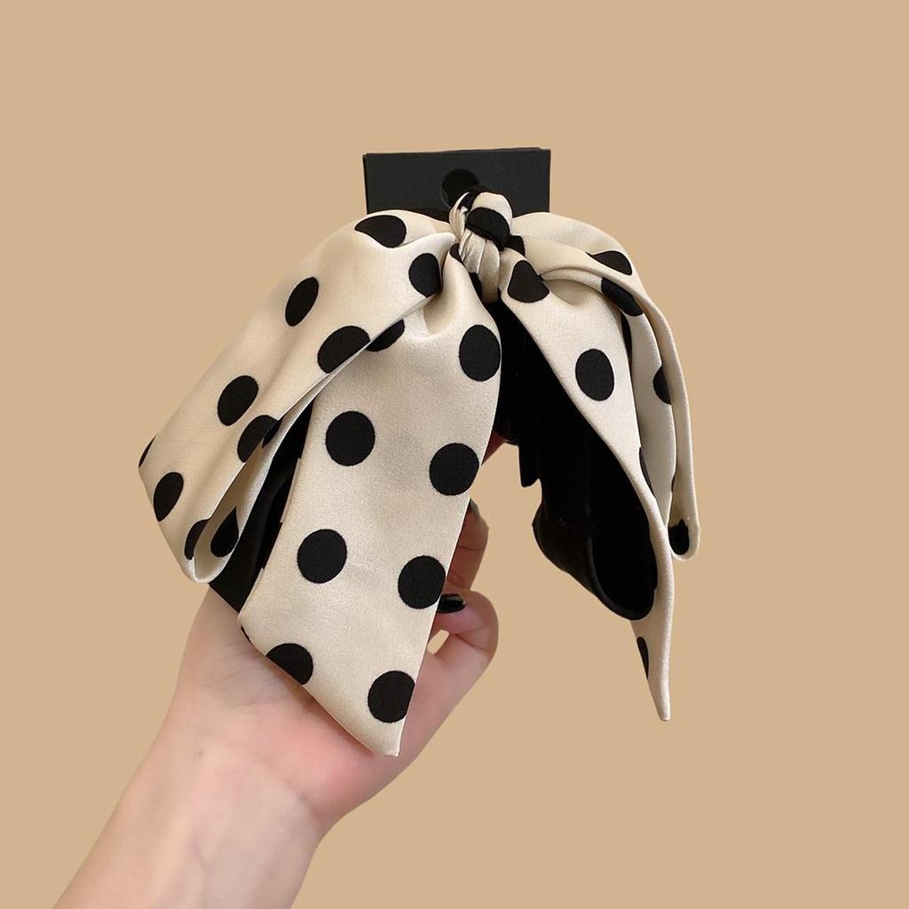 Korean Polka Dot Bow Claw Clip, Elegant Half-Up Hair Accessory