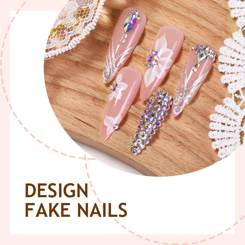Cross-border Full Diamond Butterfly Wings Long Tip Wearing Nail Light Luxury Flash Diamond Long Nail Art Finished Nail Piece High Sense Nail