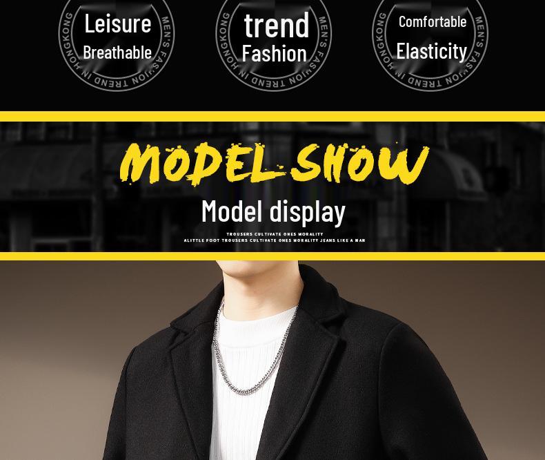 Men's Wool Tweed Mid-Length Suit Collar Windbreaker - British Style Autumn/Winter Coat