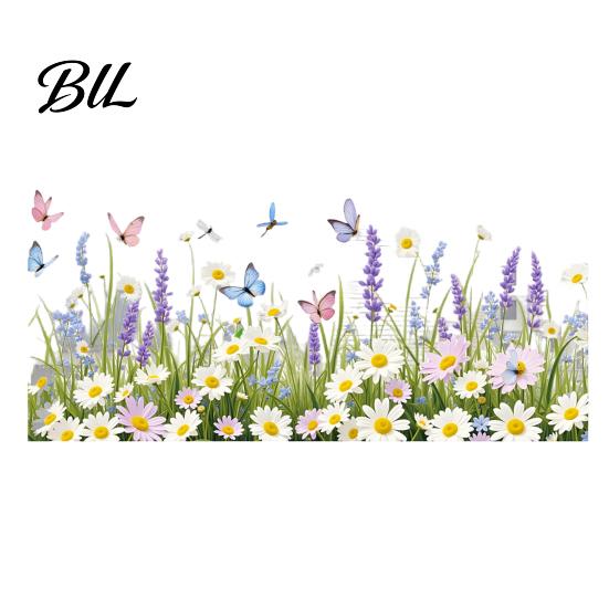 Bathroom Window Decal Spring Summer Flower Butterfly Cling Colorful Floral Sticker Scratch-resistant Removable Double-Sided Static Decals for