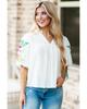 Azura Exchange White Floral Embroidered Puff Sleeve Notched Neck Blouse