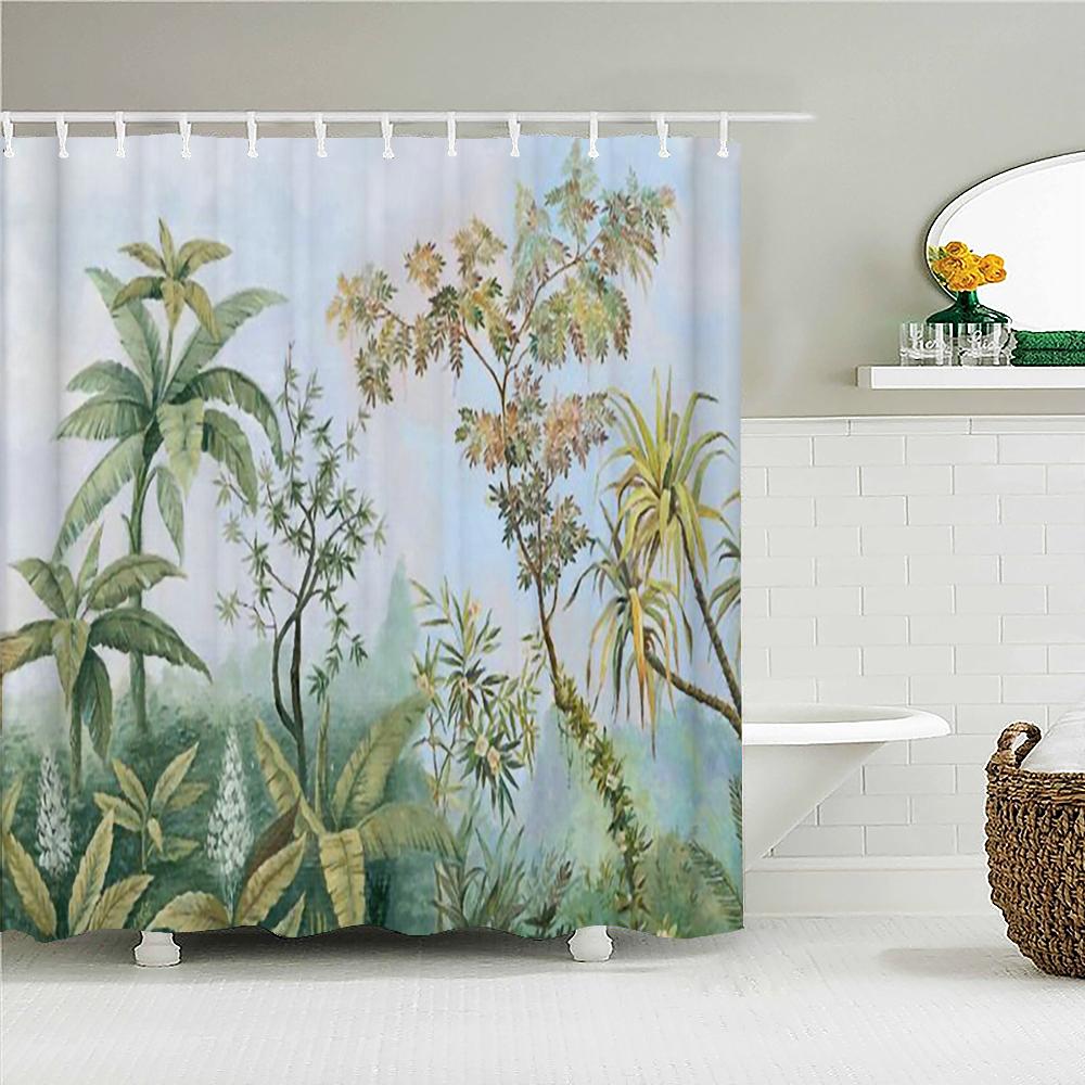 Tropical Leaves Palm Tree Bird Animals Pattern Shower Curtains Bathroom Curtain Waterproof Frabic Bath Bathroom Curtains