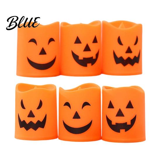 Realistic Flickering Flameless Candles 6 Pcs Battery Operated Tea Lights Orange Electric Fake Ghostly Patterned LED Candles Halloween Spooky Pumpkin
