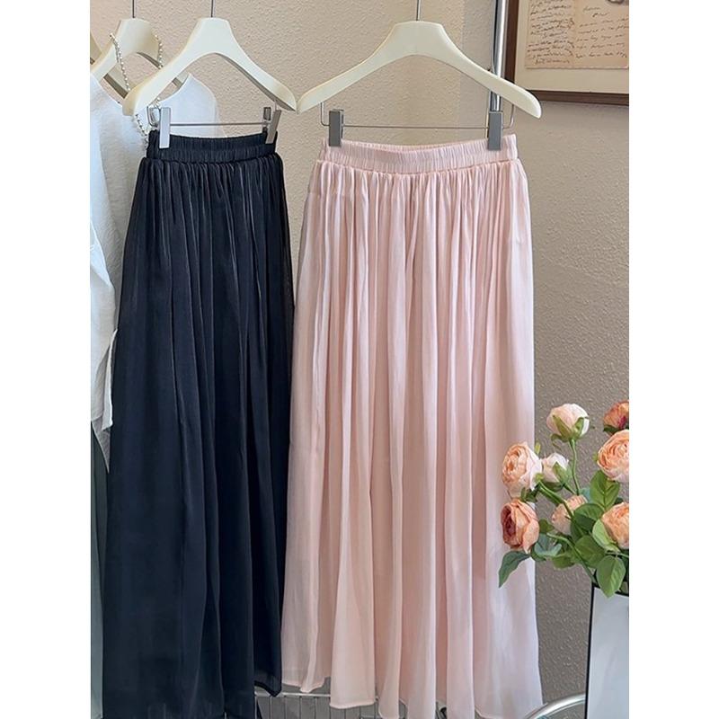 Island silk big skirt, wavy skirt women's summer new drape long dress, elegant purple skirt