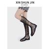 Summer Roman Tall Leather Mesh Boots Women'S Flat Bottom Hollow Back Zipper Cool Boots Woven Long Sandals