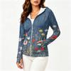 Damen Kapuzenjacke mit Reißverschluss, langen Ärmeln und Taschen, mit Blumenmuster, leichte SonnenSchutz-Außenjacke für Outdoor-Aktivitäten