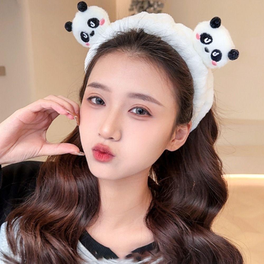 

Cartoon Panda Hair Hoop Furry Makeup Headwear Fashion Plush Headband Ladies Style F
