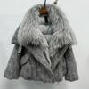 Womens Short Down Coat 2026 Winter Luxury Raccoon Fur Collar Wool Blend Oversized Warm Puffer Jacket