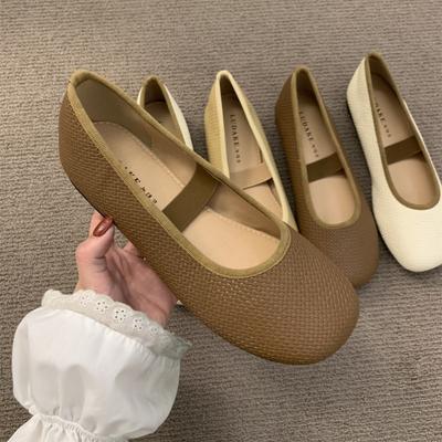 Fashion Shallow Mouth Knitting Flats Soft Shoes Woman 2025 Female Footwear Round Toe New Dress Grandma Retro Mary Janes Grandma Shoes Fe