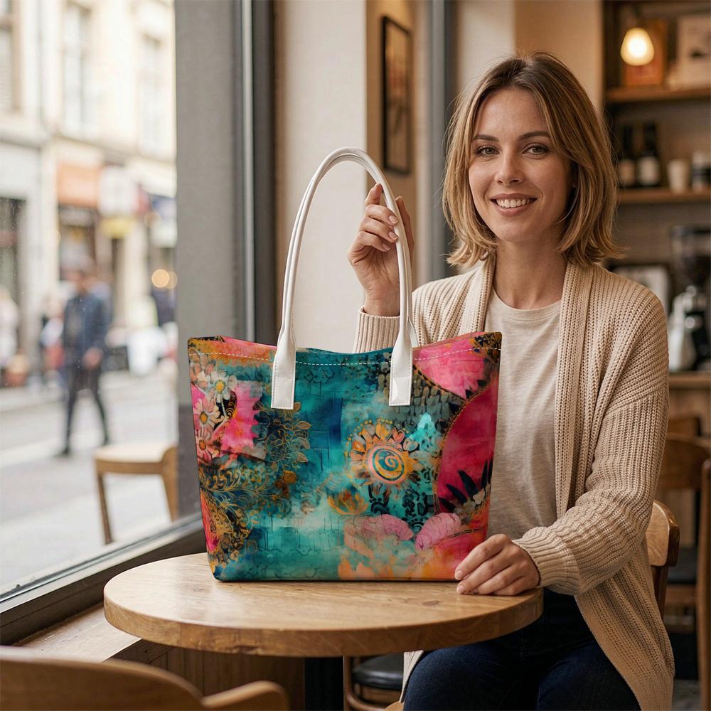 Bohemian Printed Tote Bag for Women Fashion Casual Large Capacity Shoulder Bag for Daily Shopping Travel 