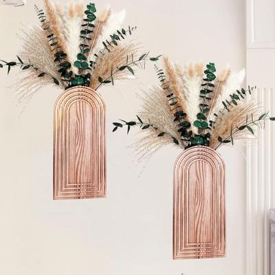 2 Pieces Wood Wall Vase Wooden Planter Boho Decor Rustic Wall Flower Vase Modern Farmhouse Wooden Flowerpot For Home Bathrooms