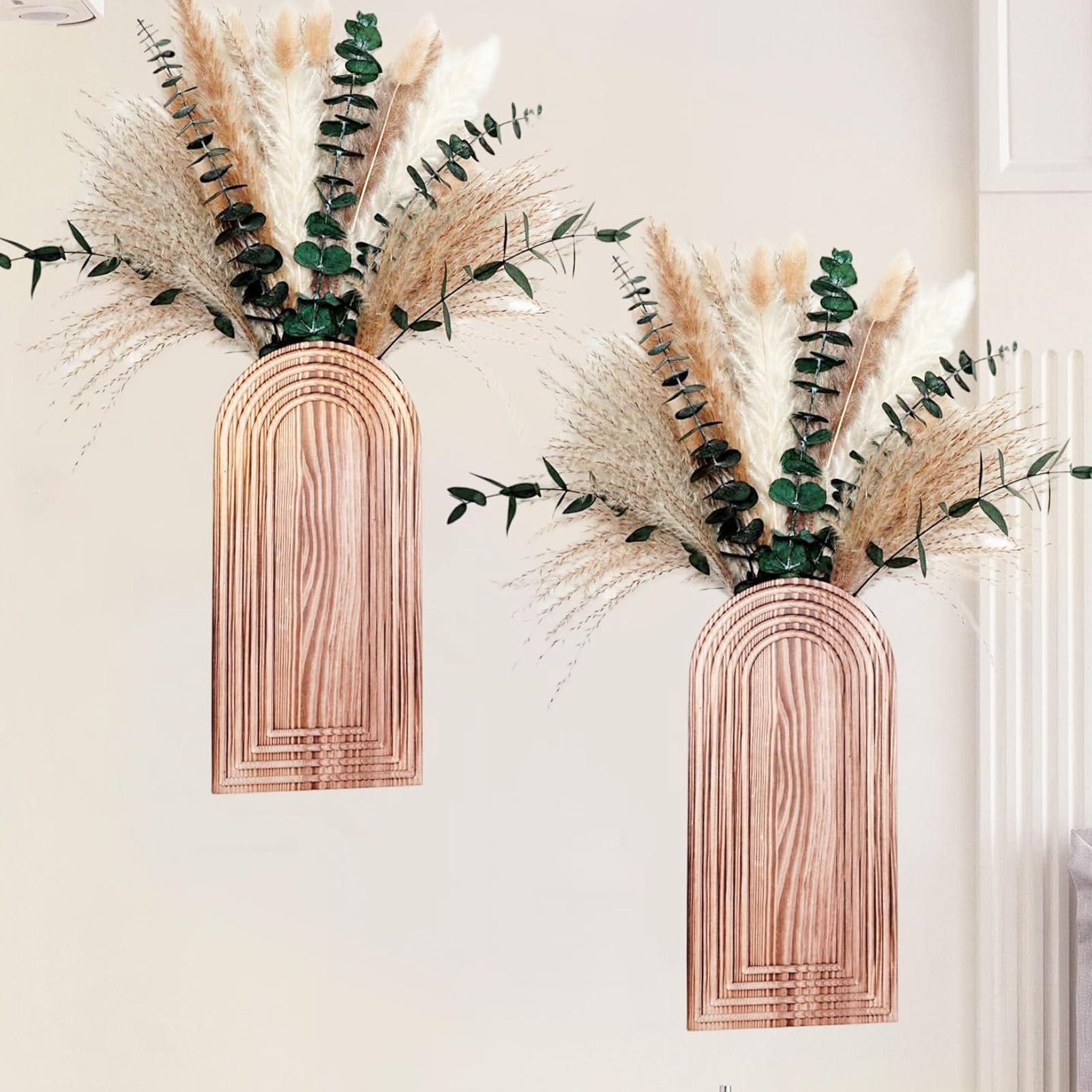 

2 Pieces Wood Wall Vase Wooden Planter Boho Decor Rustic Wall Flower Vase Modern Farmhouse Wooden Flowerpot For Home Bathrooms CHINA