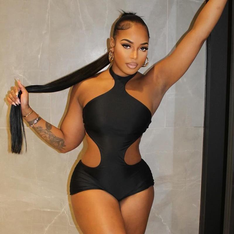 Summer European & American Style Sexy Halter Backless Slim Fit Cutout Bodysuit.