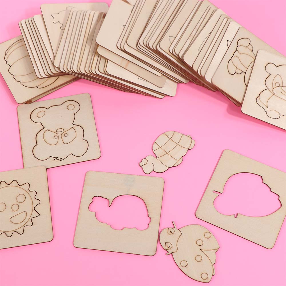 Hollowed Out Template Wooden Painting Stencils Painting Template for 60Pcs/set Children's Gifts