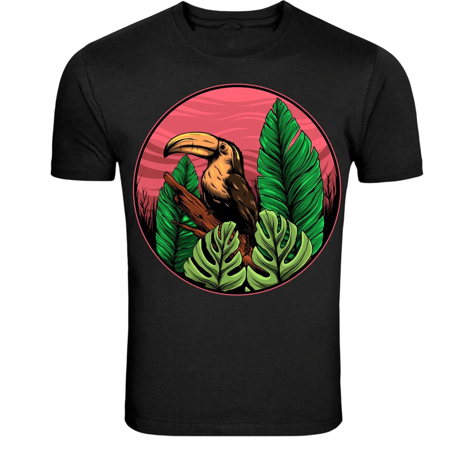 Tropical Toucan Bird T-Shirt - Jungle Nature Sunset Graphic Tee 2XL