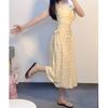 Women's Summer New Atmosphere Commuting Temperament Long Skirt French Yellow Floral Skirt Small Suspender Dress