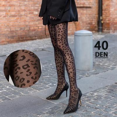 Medias Sexys Talenza Estampado Leopardo Medias con Estampado Retro para Mujer Medias Finitas Negras Super Elásticas para Abrigo Medias Ajustadas Y2k