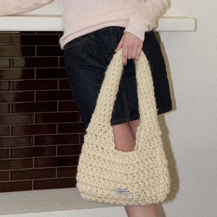Wool 100% Handmade Crochet Shoulder Bag _ Cream