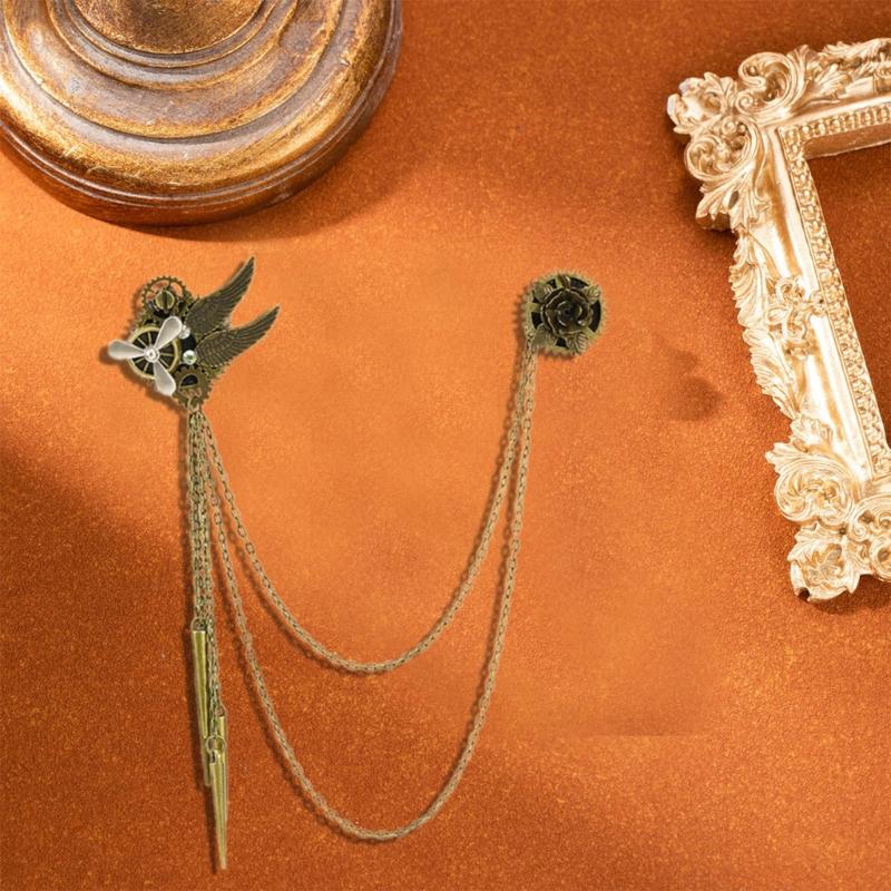 Adjustable Alloy Chain Brooch Pin with Vintage Decoration and Tassels for Cosplay Outfits Cosplay Chain Brooch Accessory