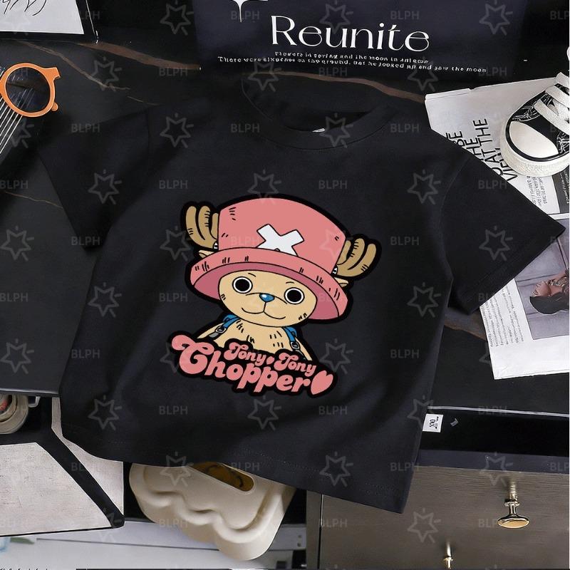 Cute One Piece Tony Tony Chopper Printed Kids T-Shirt, Adorable Cartoon Character Design for Boys Girls, Soft Cotton Casual Tee