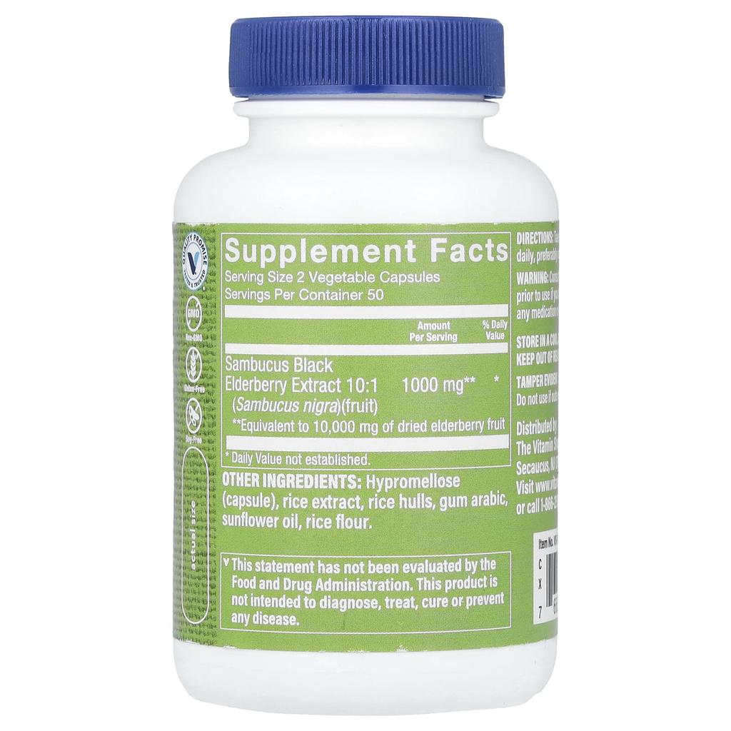 Sambucus Black Elderberry, 1,000Mg, 100 Veggie Caps (500Mg Per Capsule)