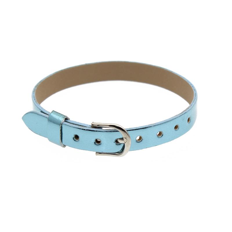 8mm Silver Buckle Metal Leather Wristband Bracelet Adjustable Charm Personalized Bangle Fit 8mm Slide Charms 21.5cm&wristband светло-синий