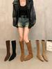 Inner Heightening Retro Khaki Skinny Boots Medium Boots Women's Shoes 2025 New Autumn and Winter Long Tube Knight Boots