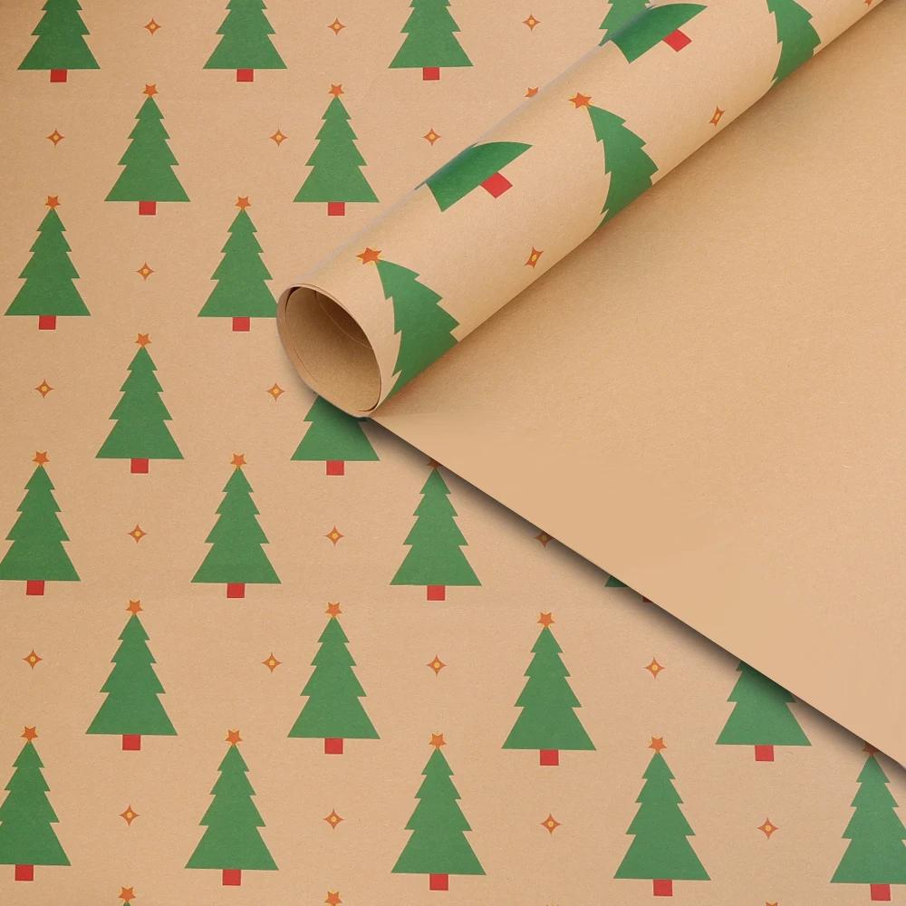 5Pcs Christmas Wrapping Paper Gifts Wrapping Paper Diy Packing Craft Cartoon Printed Kraft Paper Xmas Wedding Party Decor Paper