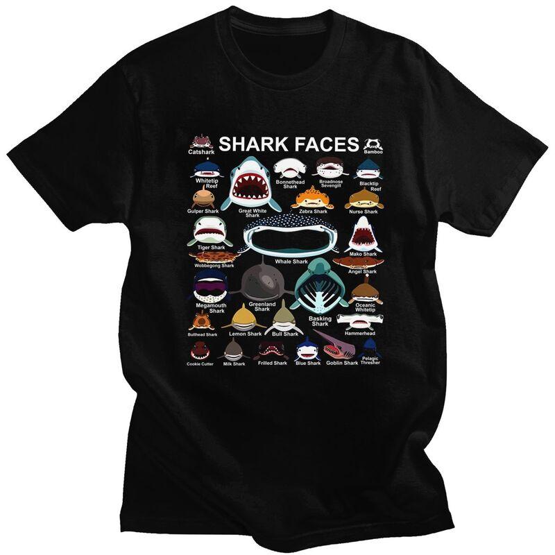Shark Faces Of All Kinds T Shirts 100 Cotton Tee Tops Summer O Neck Animal Lover Tshirt ShortSleeve For Unisex Birthday Gift