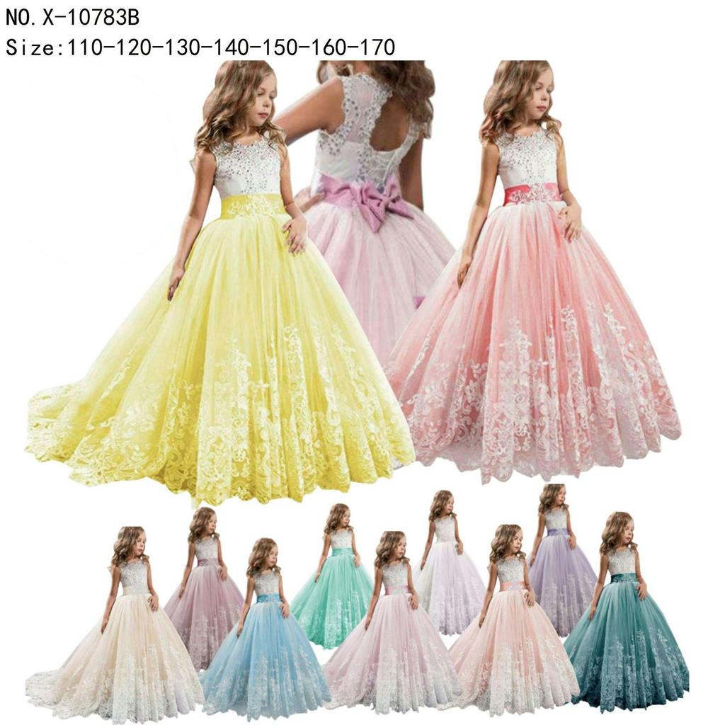 Elegantes Prinzessinnenkleid mit Puffärmeln und Spitze für Mädchen - Formelles Hochzeits-Blumenmädchenkleid mit Schleppe