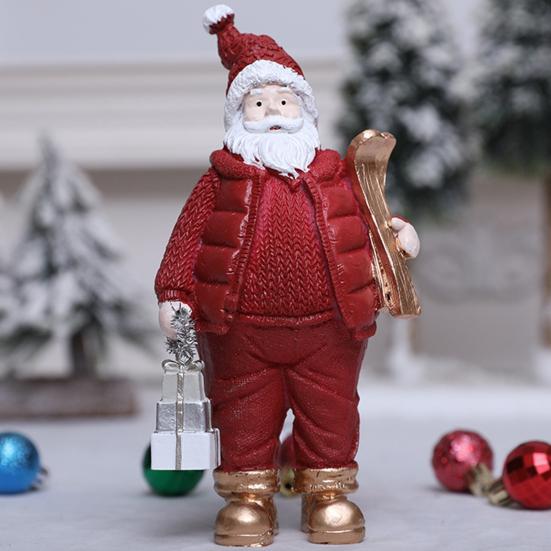 Christmas Santa Claus Figurine Miniature Resin Santa Ornament with Gift Bag for Holiday Indoor Home Tabletop Decor