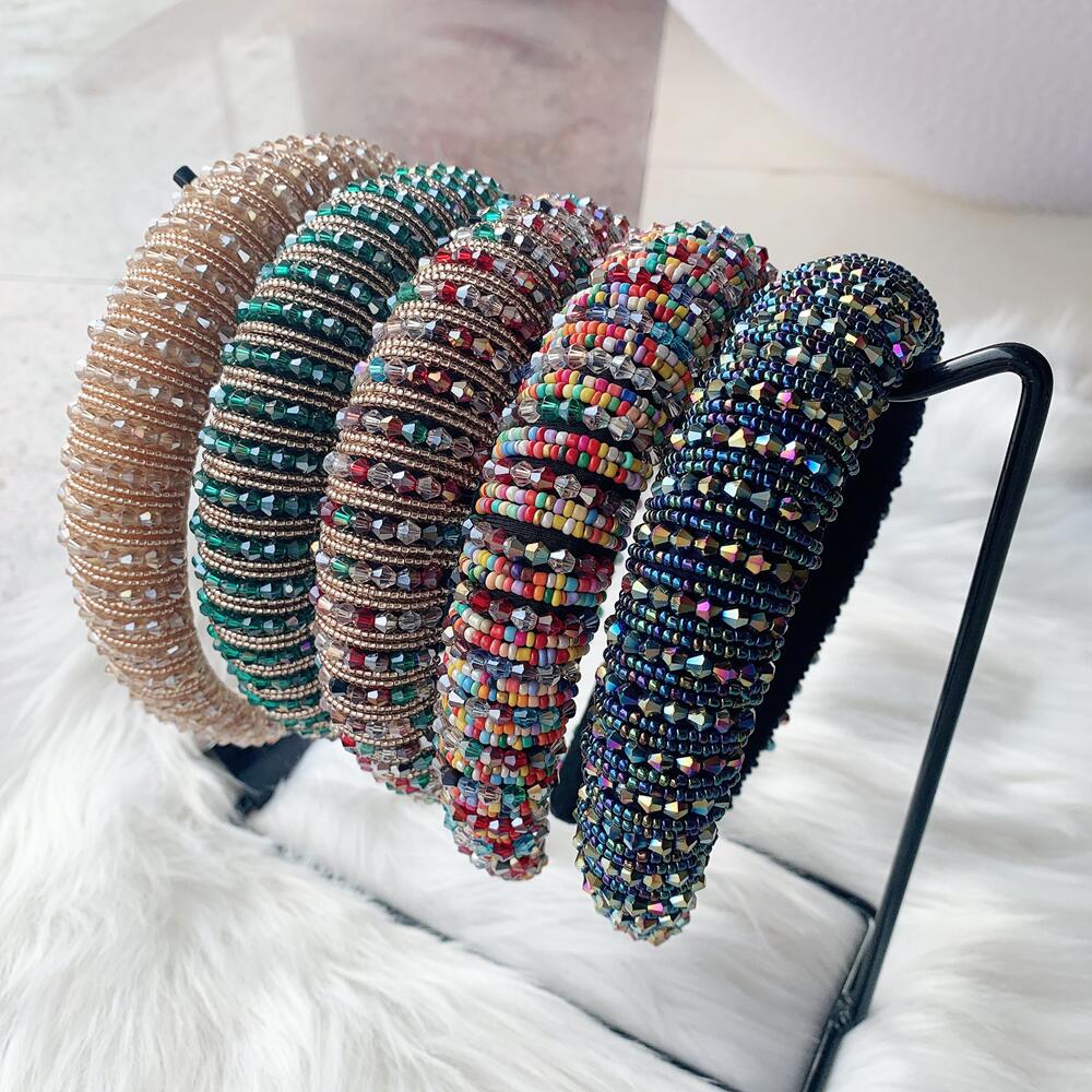 Baroque Rhinestone Headband Crystal Padded Hair Band Glittering Hair Accessories for Women Girls