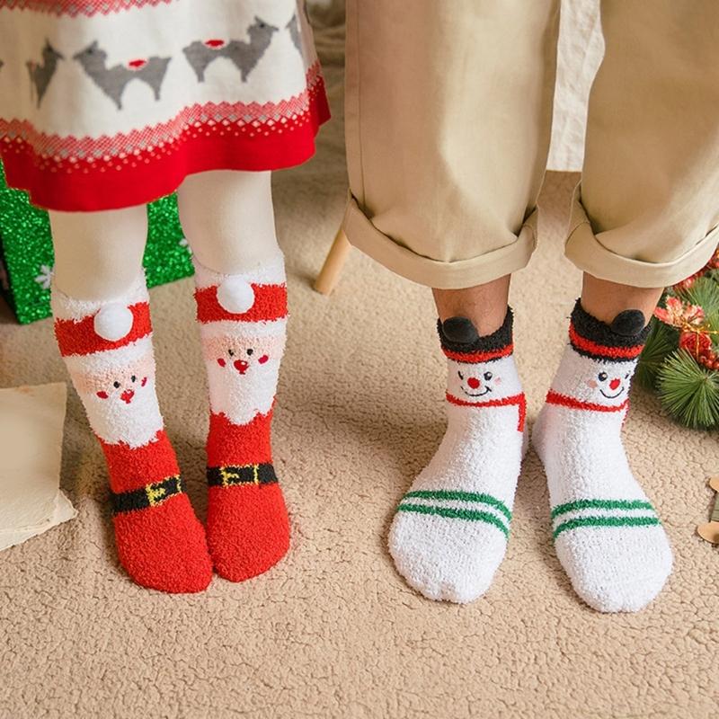 4 Pairs Thick Warm Coral Fleece Socks for Women Men Funny Christmas Pattern Seasonal Indoor Sleeping Slipper Socks