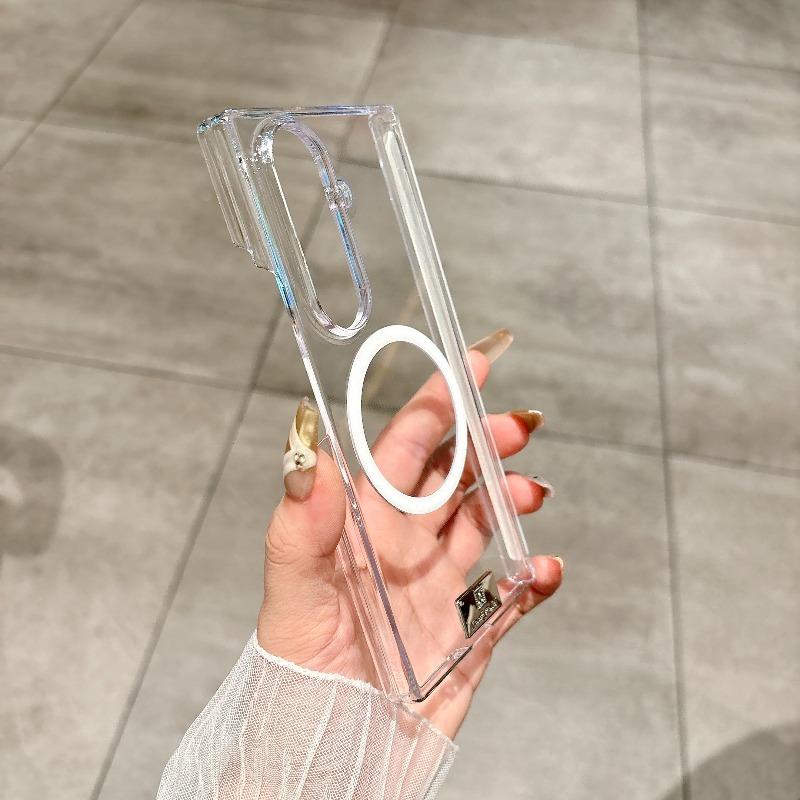 Transparent Silver Medal Magnetic Hinge Protect Case for For Samsung Galaxy Z Fold 8 Ultra 7 6 for Magsafe Wireless Charge Cover