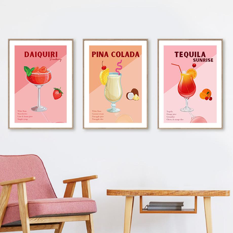 Cocktail Espresso Lemonade Wall Art Canvas Painting Retro Drinks Posters And Prints Pictures For Drink Shop Bar Room Decoration